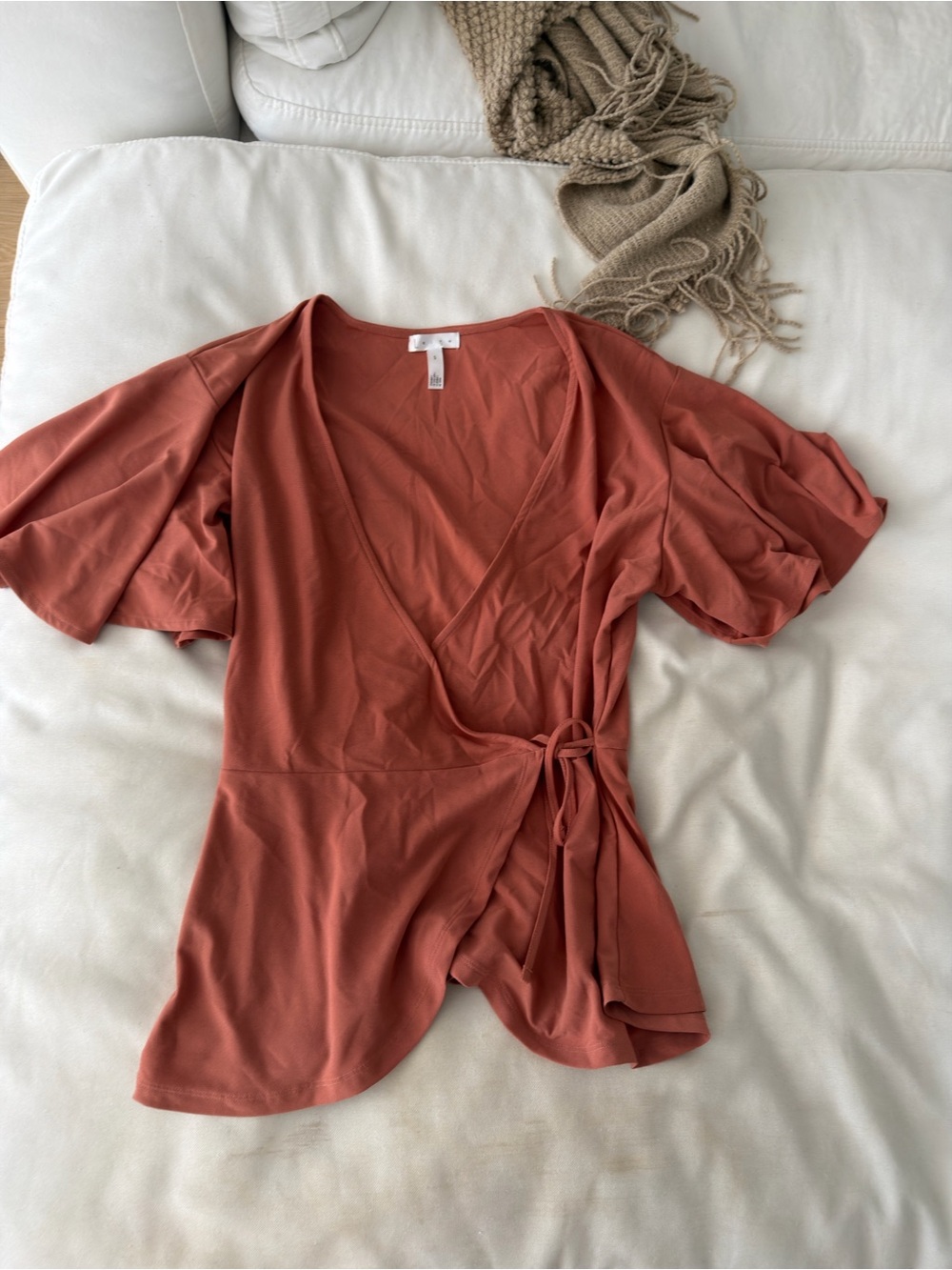 Leith Rust Wrap Blouse with Side Tie